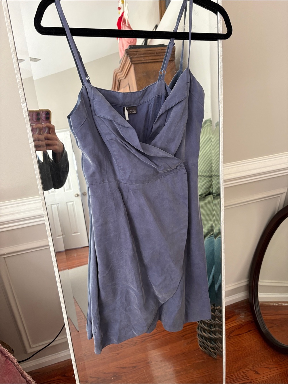 Sparkle & Fade Dusty Blue Spaghetti Strap Mini Dress